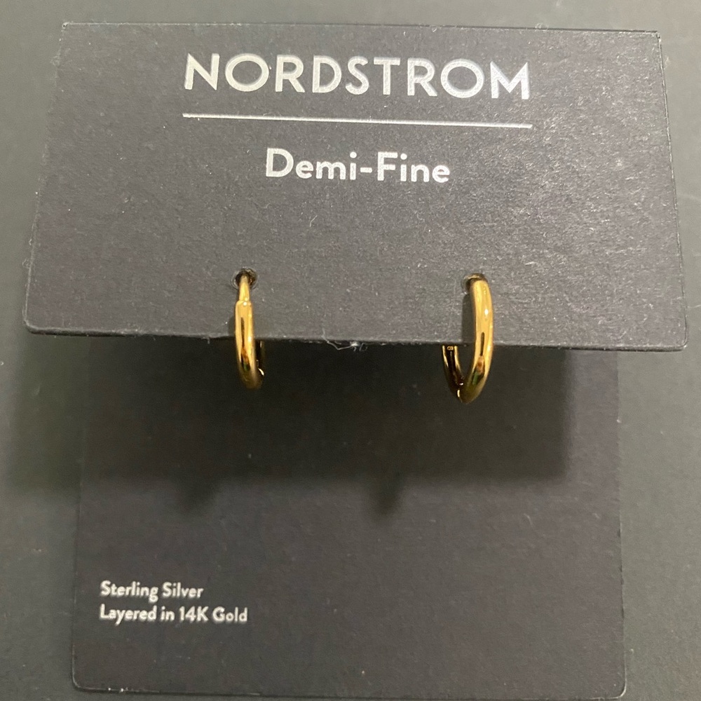Nordstrom Demi-Fine sterling silver huggie hoop earrings 14K gold Plate NWT
